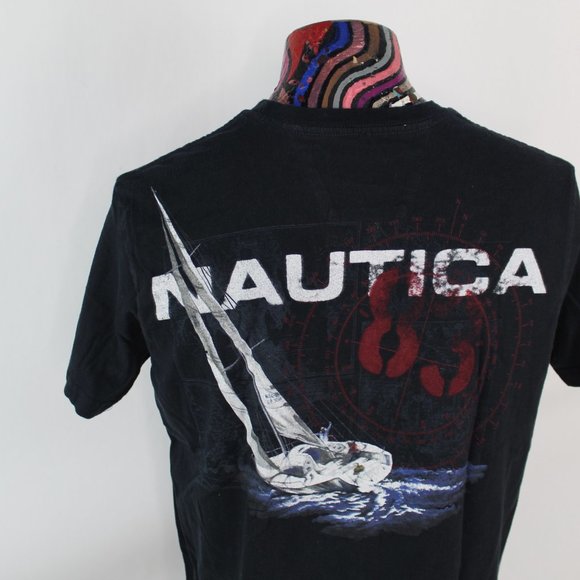 Nautica N-83 Sailing Graphic T-Shirt Navy Size Small Mens Spell Out Logo Cotton - Picture 2 of 7